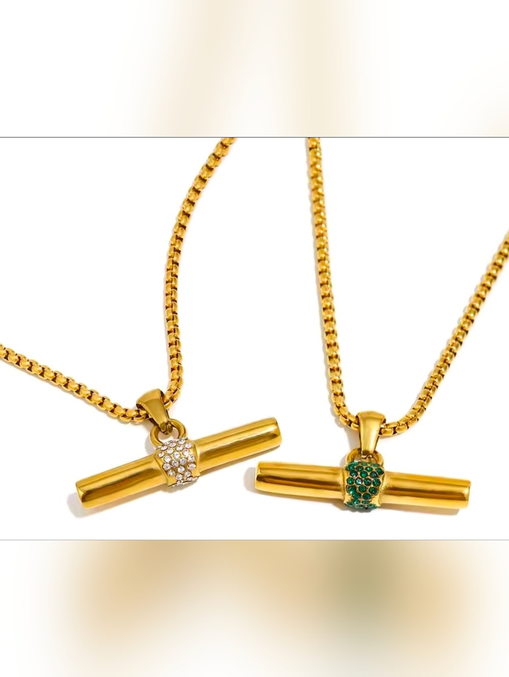 Gold Bar Pendant Necklace with Crystal Accent - Women Jewelry - Picture 8 of 9